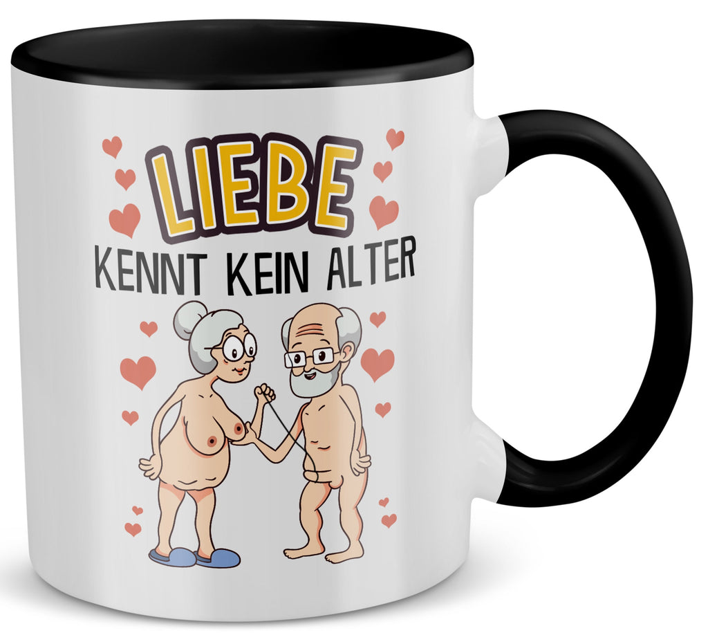 22Feels® Paar Geschenk zum Jahrestag, Hochzeitstag, Valentinstag etc. - Tasse mit Spruch: Liebe kennt kein Alter (Weiss-Schwarz, 320ml)-TwoTone Tasse Weiss-Schwarz 320ml-22Feels