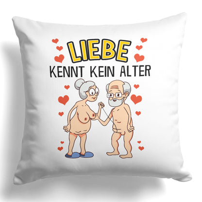22Feels® Paar Geschenk zum Jahrestag, Hochzeitstag, Valentinstag etc. - Kissen mit Spruch: Liebe kennt kein Alter (Weiss 40x40cm)-Kissen Weiss 40x40-22Feels