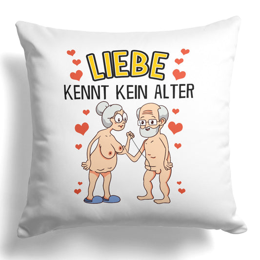 22Feels® Paar Geschenk zum Jahrestag, Hochzeitstag, Valentinstag etc. - Kissen mit Spruch: Liebe kennt kein Alter (Weiss 40x40cm)-Kissen Weiss 40x40-22Feels