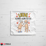 22Feels® Paar Geschenk zum Jahrestag, Hochzeitstag, Valentinstag etc. - Kissen mit Spruch: Liebe kennt kein Alter (Weiss 40x40cm)-Kissen Weiss 40x40-22Feels