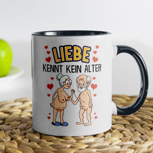 22Feels® Paar Geschenk zum Jahrestag, Hochzeitstag, Valentinstag etc. - Tasse mit Spruch: Liebe kennt kein Alter (Weiss-Schwarz, 320ml)-TwoTone Tasse Weiss-Schwarz 320ml-22Feels