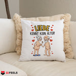 22Feels® Paar Geschenk zum Jahrestag, Hochzeitstag, Valentinstag etc. - Kissen mit Spruch: Liebe kennt kein Alter (Weiss 40x40cm)-Kissen Weiss 40x40-22Feels