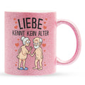 22Feels® Paar Geschenk zum Jahrestag, Hochzeitstag, Valentinstag etc. - Glitzertasse mit Spruch: Liebe kennt kein Alter (Pink, 320ml)-Glitzertasse Pink 320ml-22Feels