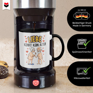 22Feels® Paar Geschenk zum Jahrestag, Hochzeitstag, Valentinstag etc. - Tasse mit Spruch: Liebe kennt kein Alter (Weiss-Schwarz, 320ml)-TwoTone Tasse Weiss-Schwarz 320ml-22Feels