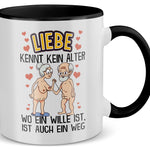 22Feels® Paar Geschenk zum Jahrestag, Hochzeitstag, Valentinstag etc. - Tasse mit Spruch: Liebe kennt kein Alter (Weiss-Schwarz, 320ml)-TwoTone Tasse Weiss-Schwarz 320ml-22Feels
