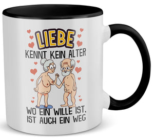 22Feels® Paar Geschenk zum Jahrestag, Hochzeitstag, Valentinstag etc. - Tasse mit Spruch: Liebe kennt kein Alter (Weiss-Schwarz, 320ml)-TwoTone Tasse Weiss-Schwarz 320ml-22Feels