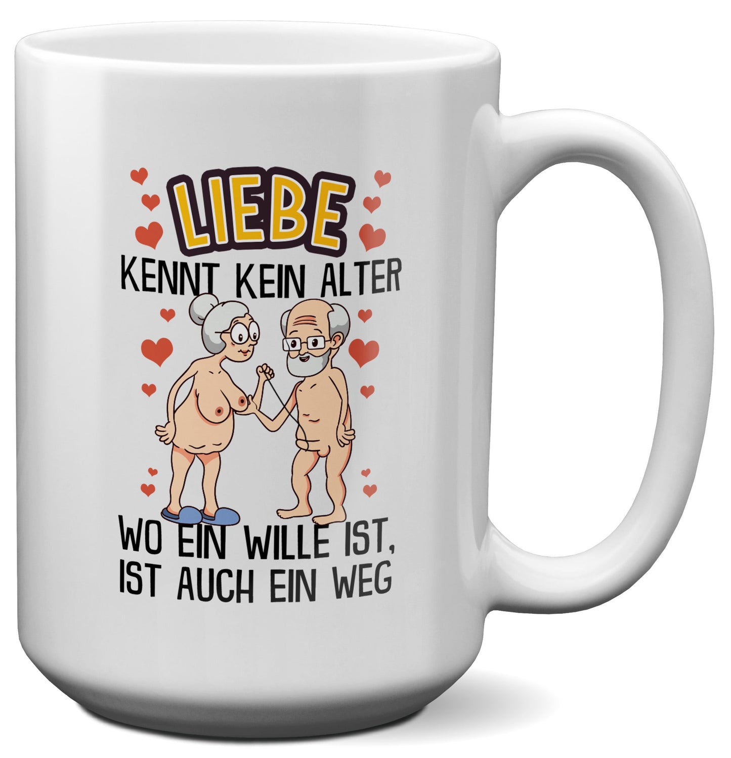 22Feels® Paar Geschenk zum Jahrestag, Hochzeitstag, Valentinstag etc. - XL Tasse mit Spruch: Liebe kennt kein Alter (Weiss, 440ml)-Weisse XL Tasse 440ml-22Feels