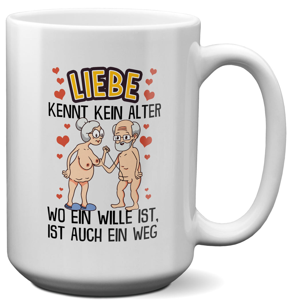 22Feels® Paar Geschenk zum Jahrestag, Hochzeitstag, Valentinstag etc. - XL Tasse mit Spruch: Liebe kennt kein Alter (Weiss, 440ml)-Weisse XL Tasse 440ml-22Feels
