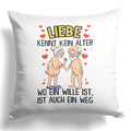 22Feels® Paar Geschenk zum Jahrestag, Hochzeitstag, Valentinstag etc. - Kissen mit Spruch: Liebe kennt kein Alter (Weiss 40x40cm)-Kissen Weiss 40x40-22Feels