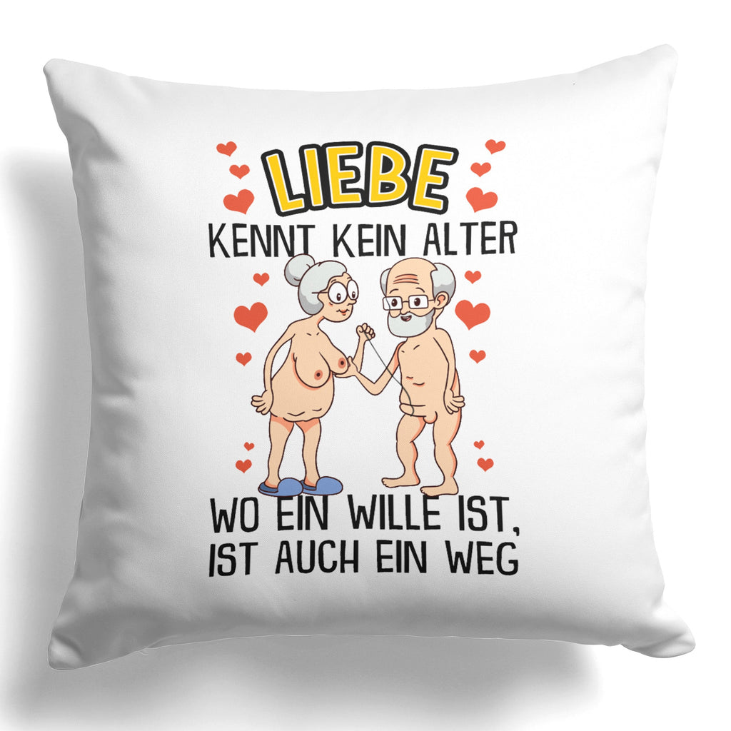 22Feels® Paar Geschenk zum Jahrestag, Hochzeitstag, Valentinstag etc. - Kissen mit Spruch: Liebe kennt kein Alter (Weiss 40x40cm)-Kissen Weiss 40x40-22Feels