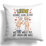 22Feels® Paar Geschenk zum Jahrestag, Hochzeitstag, Valentinstag etc. - Kissen mit Spruch: Liebe kennt kein Alter (Weiss 40x40cm)-Kissen Weiss 40x40-22Feels