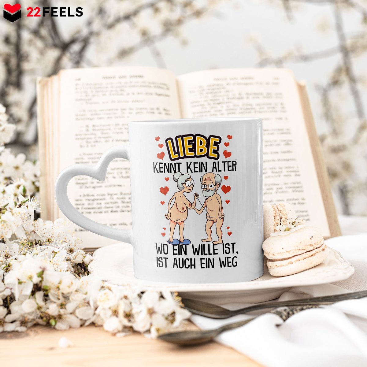 22Feels® Paar Geschenk zum Jahrestag, Hochzeitstag, Valentinstag etc. - Tasse mit Spruch (Herzhenkel, Weiss, 320ml)-Tasse Weiss Herzhenkel 325ml-22Feels