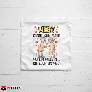 22Feels® Paar Geschenk zum Jahrestag, Hochzeitstag, Valentinstag etc. - Kissen mit Spruch: Liebe kennt kein Alter (Weiss 40x40cm)-Kissen Weiss 40x40-22Feels