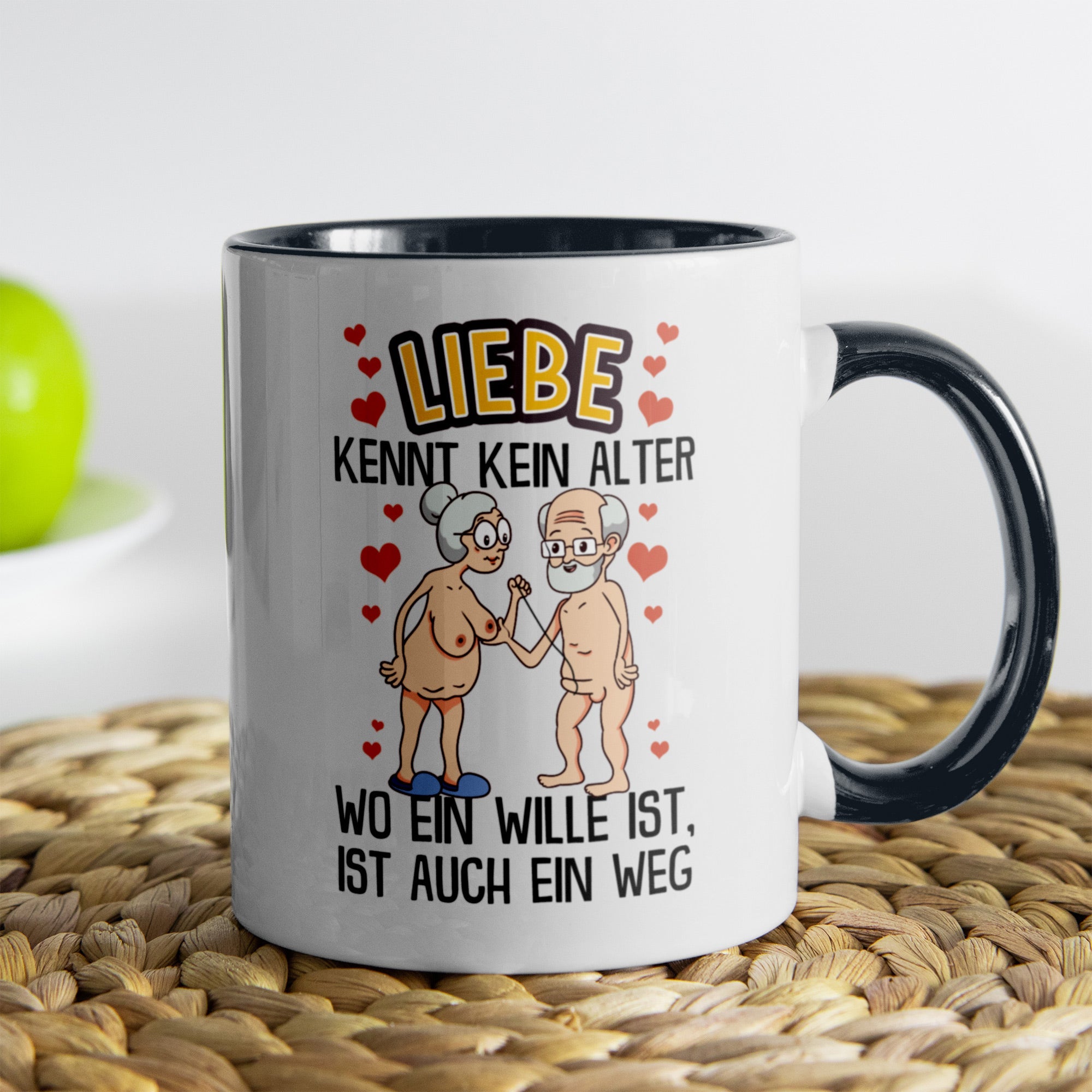 22Feels® Paar Geschenk zum Jahrestag, Hochzeitstag, Valentinstag etc. - Tasse mit Spruch: Liebe kennt kein Alter (Weiss-Schwarz, 320ml)-TwoTone Tasse Weiss-Schwarz 320ml-22Feels