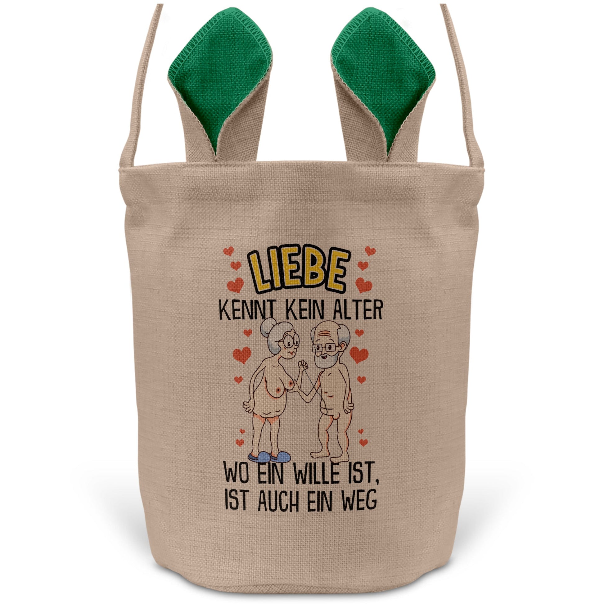 22Feels® Männer Frauen Osterkorb Liebe Paar Ehefrau Ehemann Freund Freundin Ostern mit Henkel Ostergeschenk Tragetasche Ostern Deko Osternest Körbchen Hasenohren (Beige/Grün)-Ostern Tragetasche-22Feels