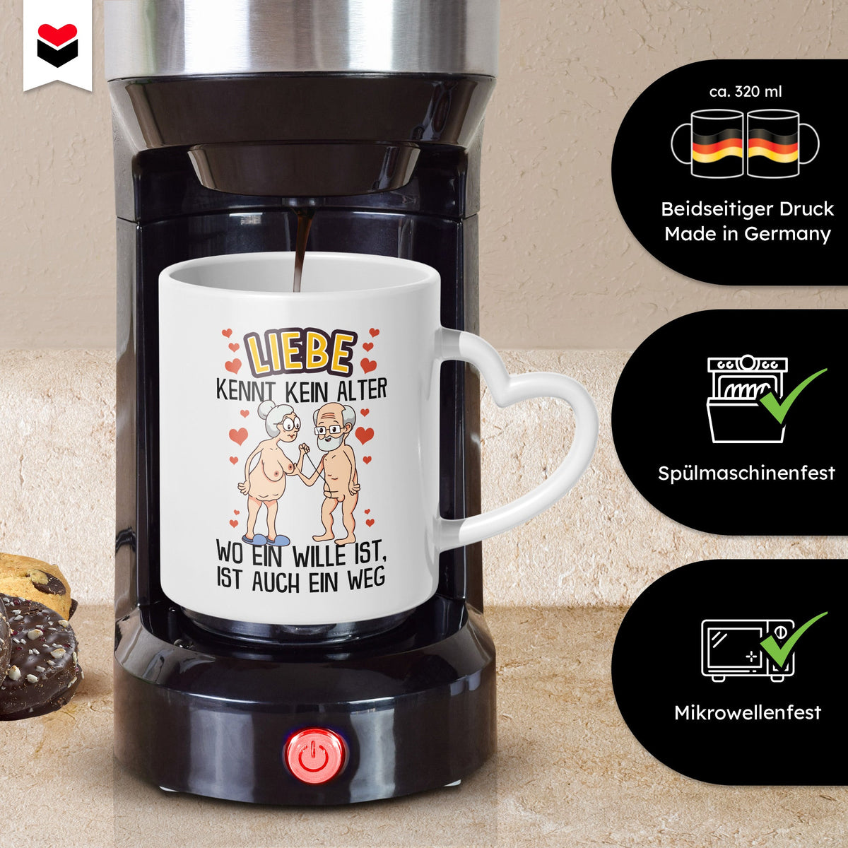 22Feels® Paar Geschenk zum Jahrestag, Hochzeitstag, Valentinstag etc. - Tasse mit Spruch (Herzhenkel, Weiss, 320ml)-Tasse Weiss Herzhenkel 325ml-22Feels