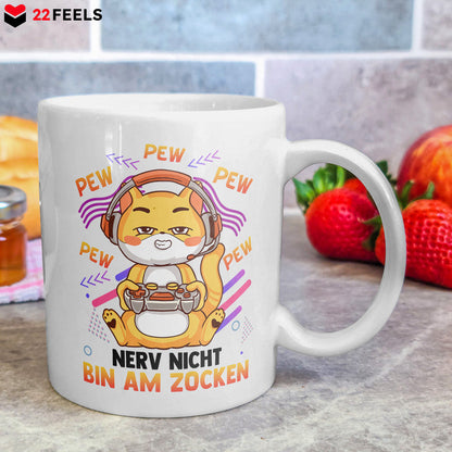 22Feels® Geschenk für Gamer - Tasse mit Spruch: Nerv Nicht, Bin Am Zocken (Weiss, 320ml)-Weisse Tasse 320ml-22Feels