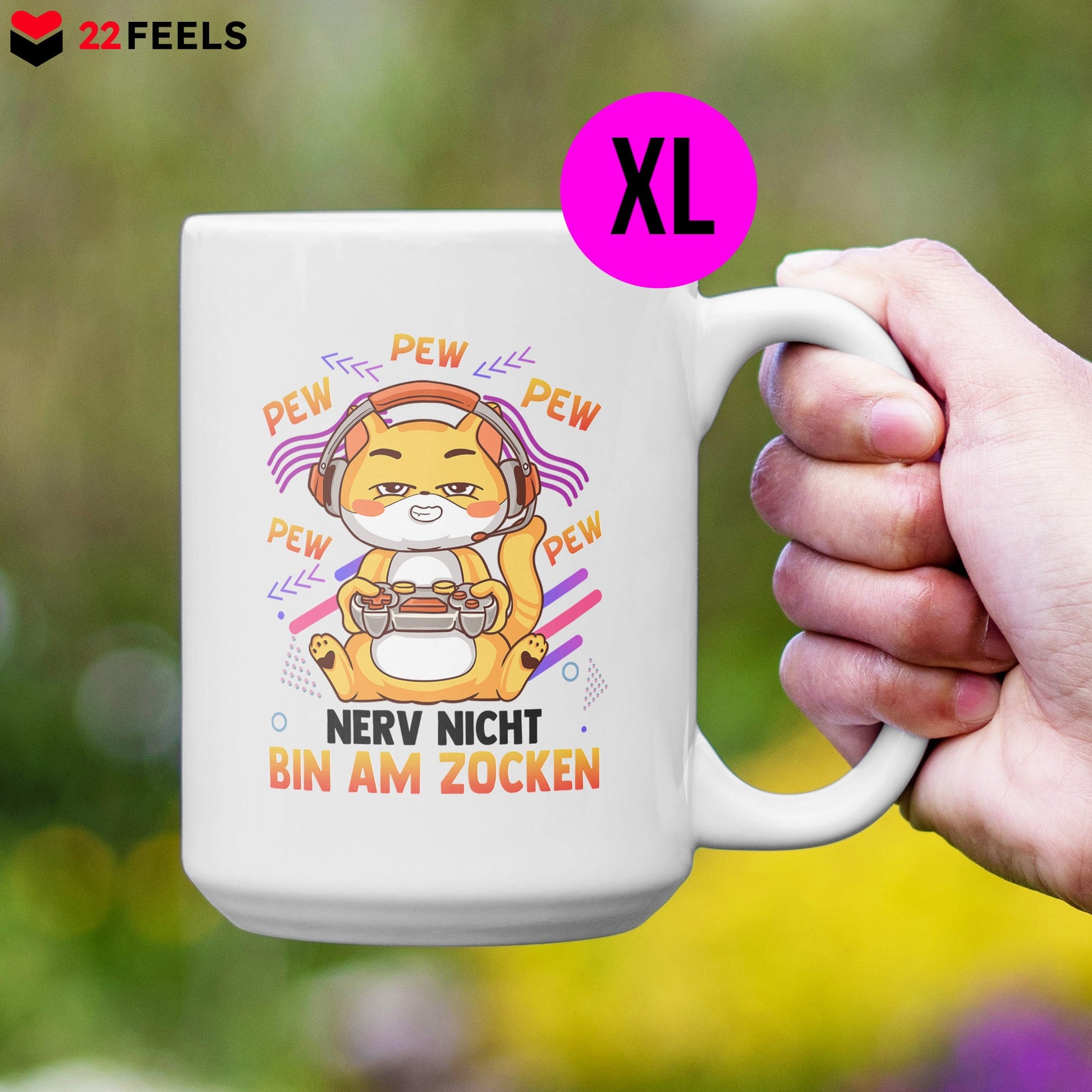 22Feels® Geschenk für Gamer - XL Tasse mit Spruch: Nerv Nicht, Bin Am Zocken (Weiss, 440ml)-Weisse XL Tasse 440ml-22Feels