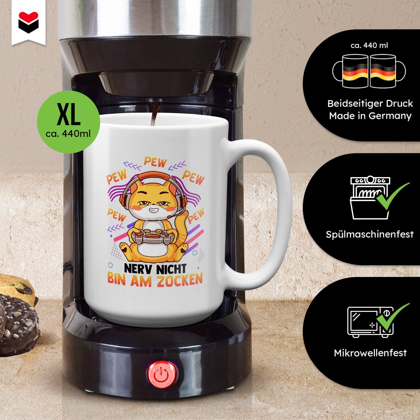 22Feels® Geschenk für Gamer - XL Tasse mit Spruch: Nerv Nicht, Bin Am Zocken (Weiss, 440ml)-Weisse XL Tasse 440ml-22Feels