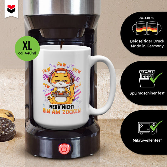 22Feels® Geschenk für Gamer - XL Tasse mit Spruch: Nerv Nicht, Bin Am Zocken (Weiss, 440ml)-Weisse XL Tasse 440ml-22Feels