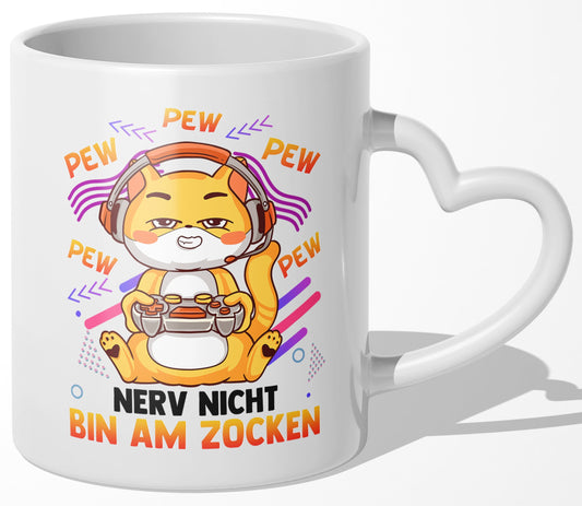 22Feels® Geschenk für Gamer - Tasse mit Spruch: Nerv Nicht, Bin Am Zocken (Herzhenkel, Weiss, 320ml)-Tasse Weiss Herzhenkel 320ml-22Feels