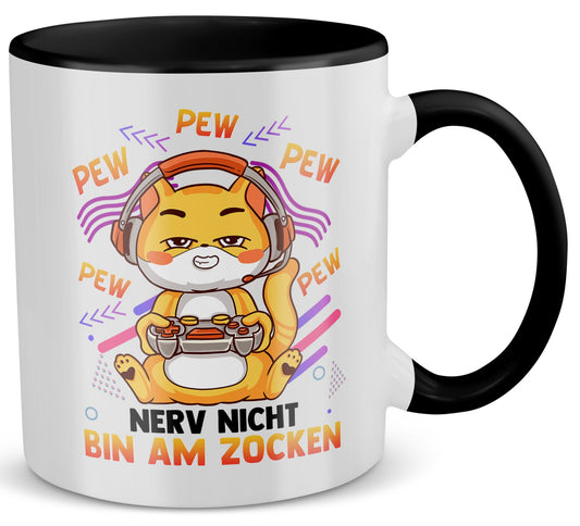 22Feels® Geschenk für Gamer - Tasse mit Spruch: Nerv Nicht, Bin Am Zocken (Weiss-Schwarz, 320ml)-TwoTone Tasse Weiss-Schwarz 320ml-22Feels