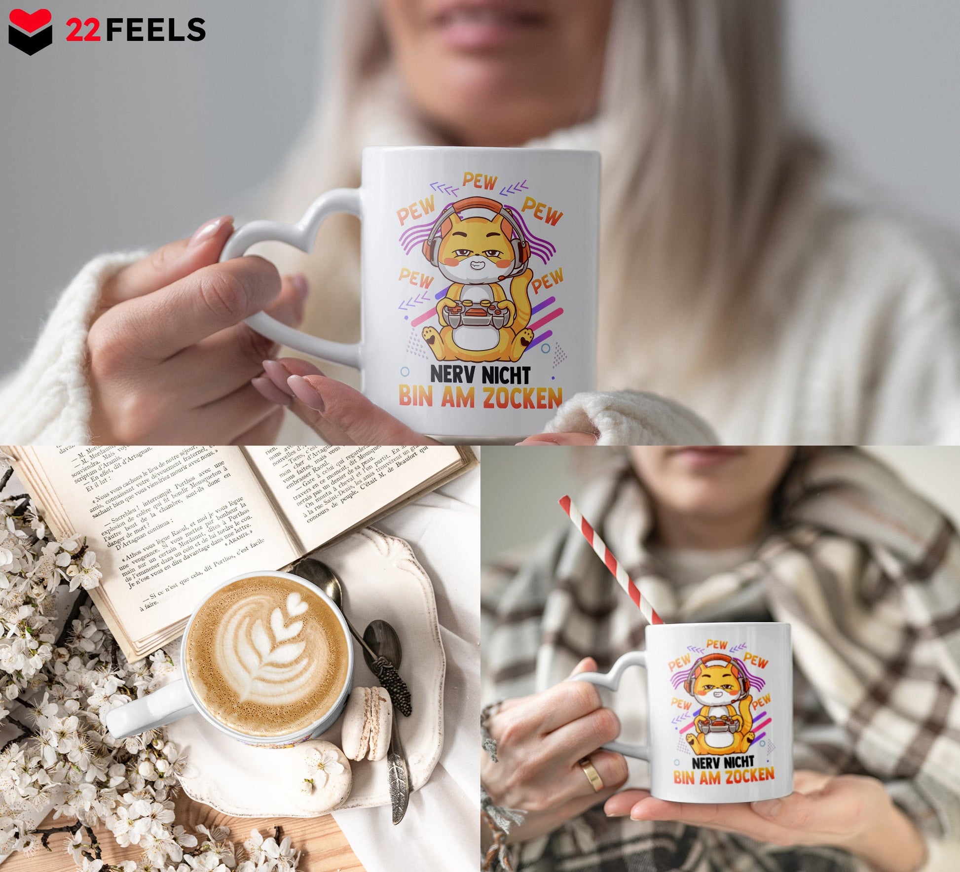 22Feels® Geschenk für Gamer - Tasse mit Spruch: Nerv Nicht, Bin Am Zocken (Herzhenkel, Weiss, 320ml)-Tasse Weiss Herzhenkel 320ml-22Feels