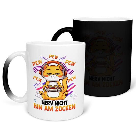 22Feels® Geschenk für Gamer - Zaubertasse mit Spruch: Nerv Nicht, Bin Am Zocken (Matt-Schwarz und Weiss, 320ml)-Farbwechsel Tasse Matt 320ml-22Feels