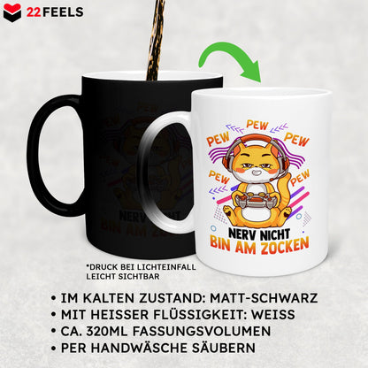 22Feels® Geschenk für Gamer - Zaubertasse mit Spruch: Nerv Nicht, Bin Am Zocken (Matt-Schwarz und Weiss, 320ml)-Farbwechsel Tasse Matt 320ml-22Feels