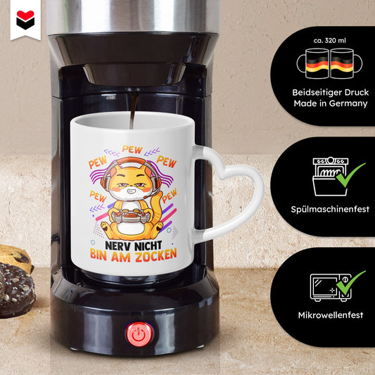 22Feels® Geschenk für Gamer - Tasse mit Spruch: Nerv Nicht, Bin Am Zocken (Herzhenkel, Weiss, 320ml)-Tasse Weiss Herzhenkel 320ml-22Feels