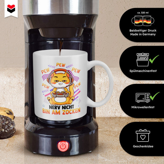 22Feels® Geschenk für Gamer - Tasse mit Spruch: Nerv Nicht, Bin Am Zocken (Weiss, 320ml)-Weisse Tasse 320ml-22Feels