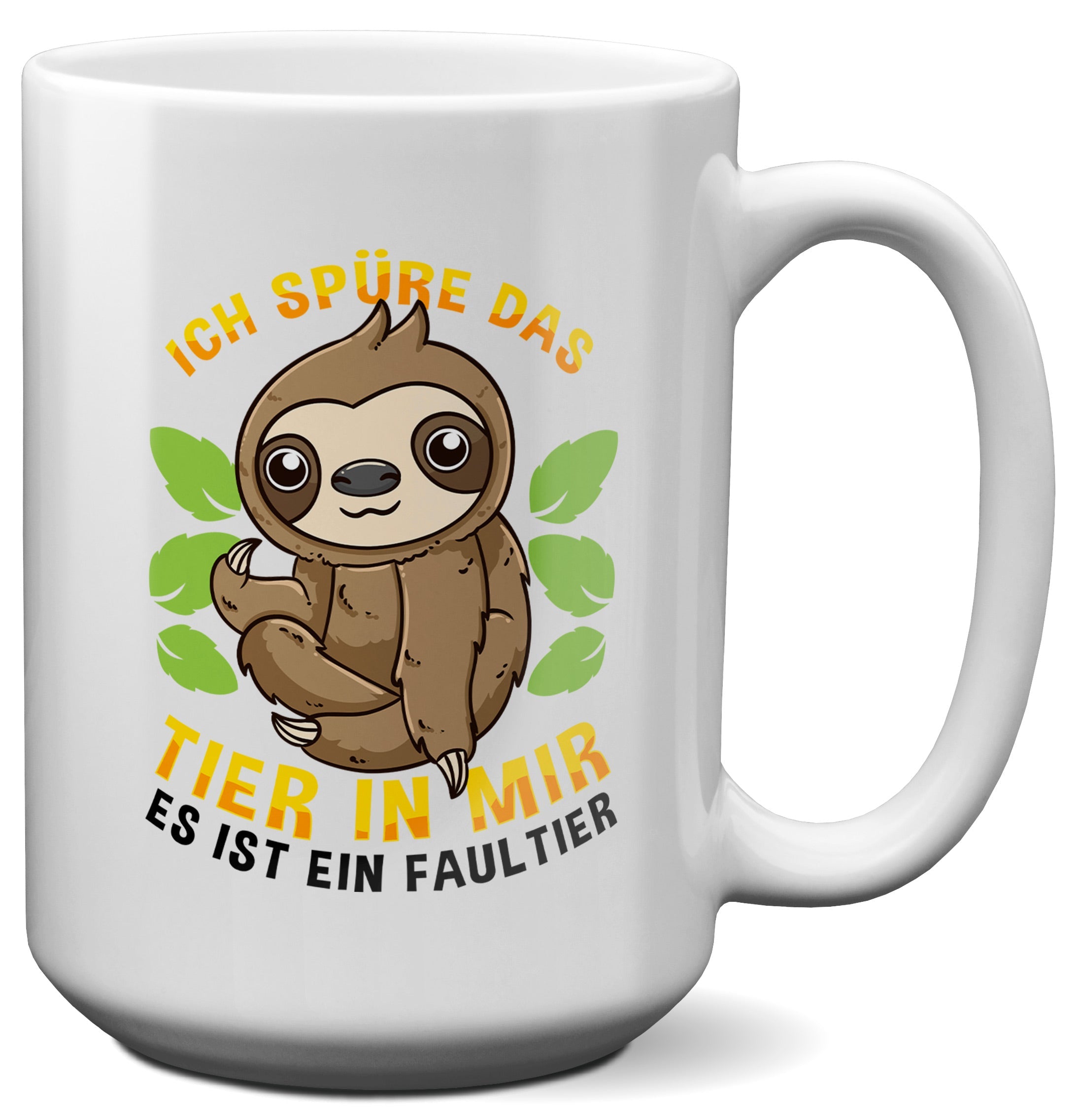 22Feels® XL Tasse mit Faultier Tiermotiv - Büro Geschenkidee - Spruch: Ich spüre das Tier in mir (Weiss, 440ml)-Weisse XL Tasse 440ml-22Feels
