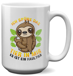 22Feels® XL Tasse mit Faultier Tiermotiv - Büro Geschenkidee - Spruch: Ich spüre das Tier in mir (Weiss, 440ml)-Weisse XL Tasse 440ml-22Feels