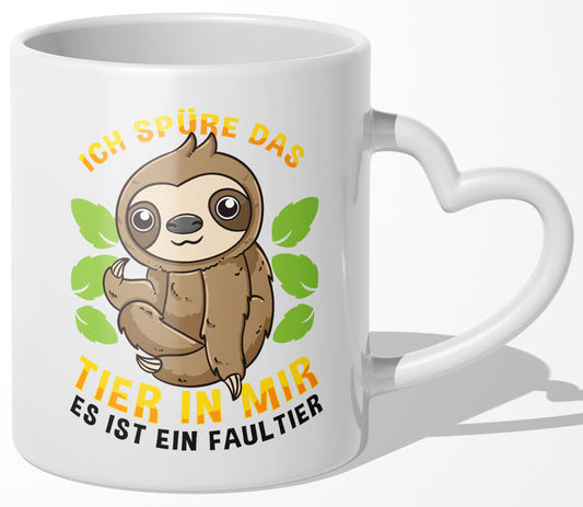 22Feels® Tasse mit Faultier Tiermotiv - Büro Geschenkidee - Spruch: Kummer und Sorgen (Herzhenkel, Weiss, 320ml)-Tasse Weiss Herzhenkel 320ml-22Feels