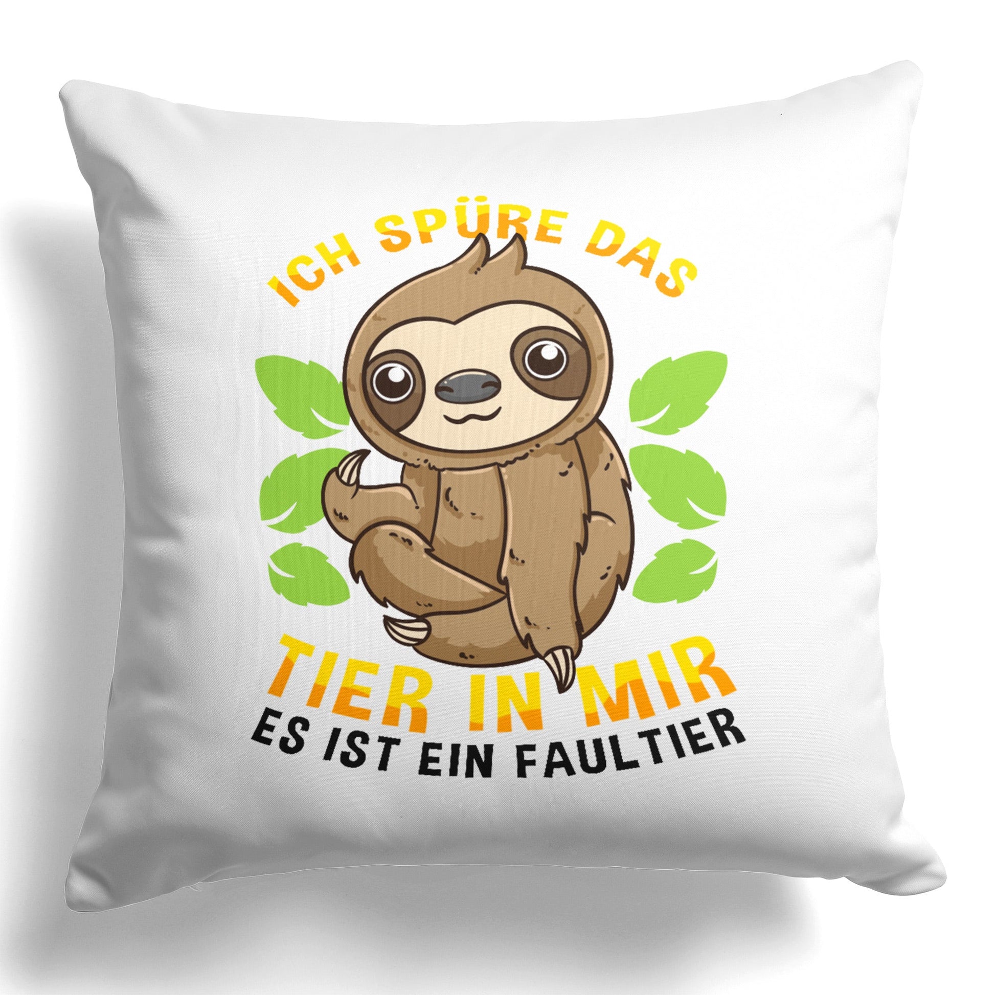22Feels® Kissen mit Faultier Tiermotiv - Büro Geschenkidee - Spruch: Ich spüre das Tier in mir (Weiss, 40x40cm)-Kissen Weiss 40x40-22Feels