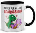 22Feels® Frauen Geschenk zum Jahrestag, Hochzeitstag, Valentinstag etc. - Spruch: Danke für all die Roargasmen (Weiss-Schwarz, 320ml)-TwoTone Tasse Weiss-Schwarz 320ml-22Feels