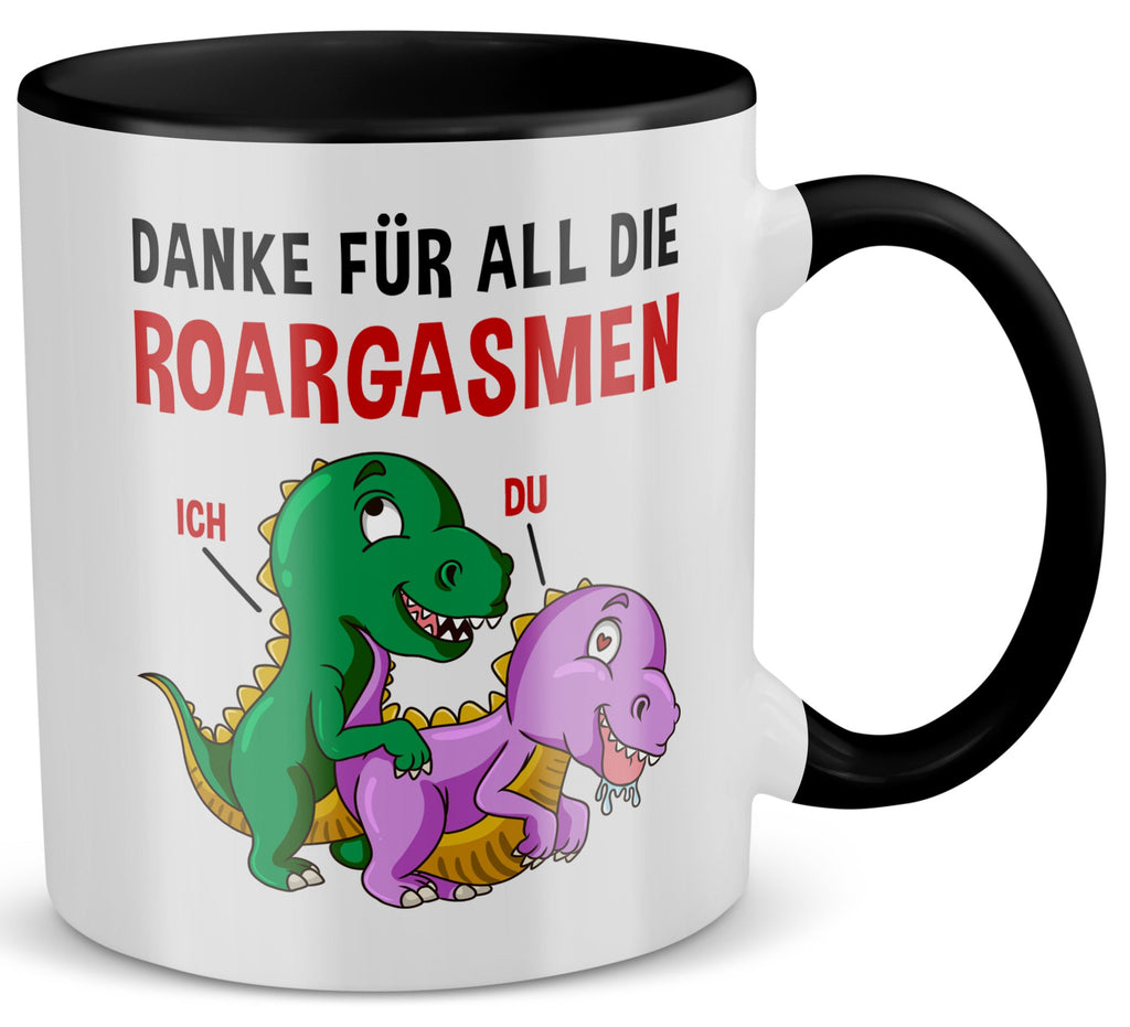 22Feels® Frauen Geschenk zum Jahrestag, Hochzeitstag, Valentinstag etc. - Spruch: Danke für all die Roargasmen (Weiss-Schwarz, 320ml)-TwoTone Tasse Weiss-Schwarz 320ml-22Feels
