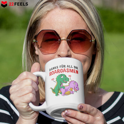 22Feels® Frauen Geschenk zum Jahrestag, Hochzeitstag, Valentinstag etc. - XL Tasse mit Spruch: Danke für all die Roargasmen (Weiss, 440ml)-Weisse XL Tasse 440ml-22Feels