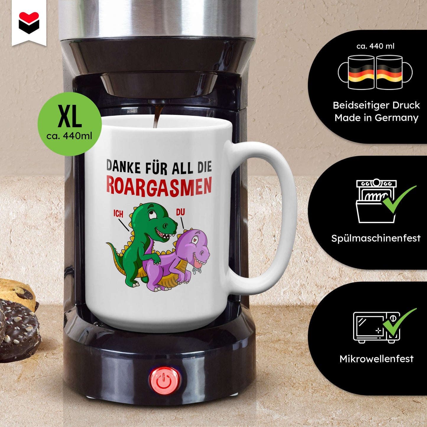 22Feels® Frauen Geschenk zum Jahrestag, Hochzeitstag, Valentinstag etc. - XL Tasse mit Spruch: Danke für all die Roargasmen (Weiss, 440ml)-Weisse XL Tasse 440ml-22Feels