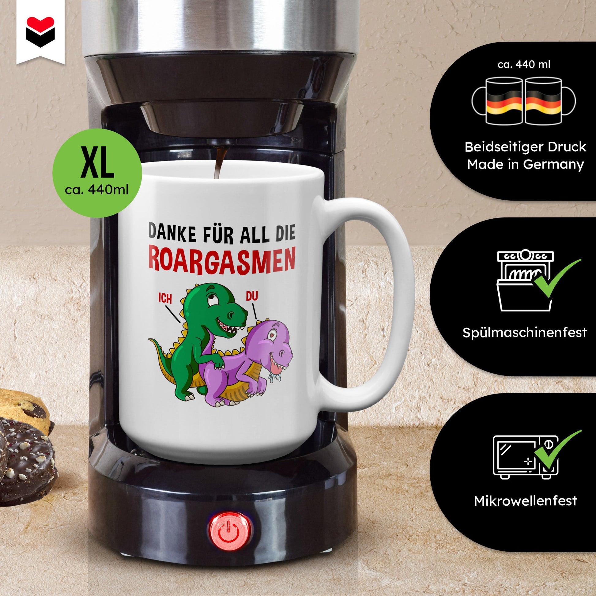 22Feels® Frauen Geschenk zum Jahrestag, Hochzeitstag, Valentinstag etc. - XL Tasse mit Spruch: Danke für all die Roargasmen (Weiss, 440ml)-Weisse XL Tasse 440ml-22Feels