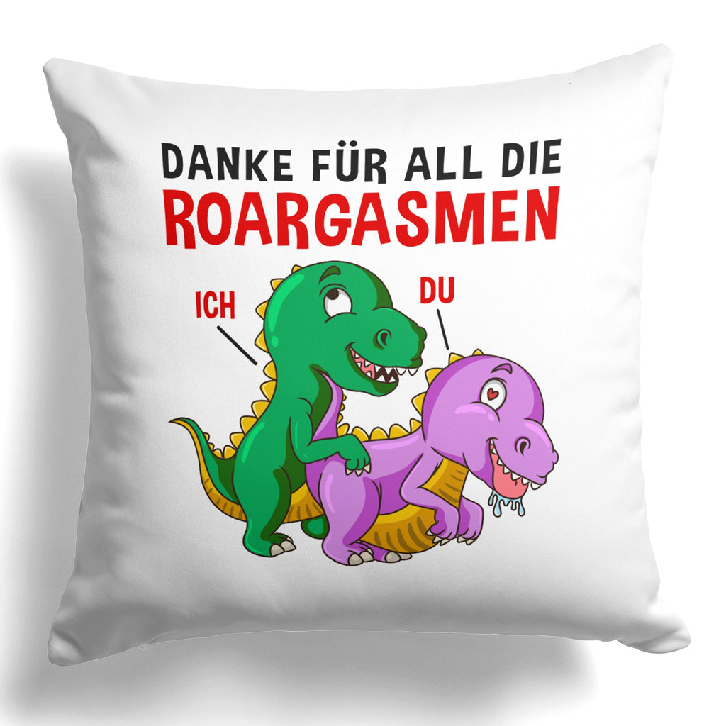 22Feels® Frauen Geschenk zum Jahrestag, Hochzeitstag, Valentinstag etc. - Spruch: Danke für all die Roargasmen (Weiss-Schwarz, 320ml)-Kissen Weiss 40x40-22Feels