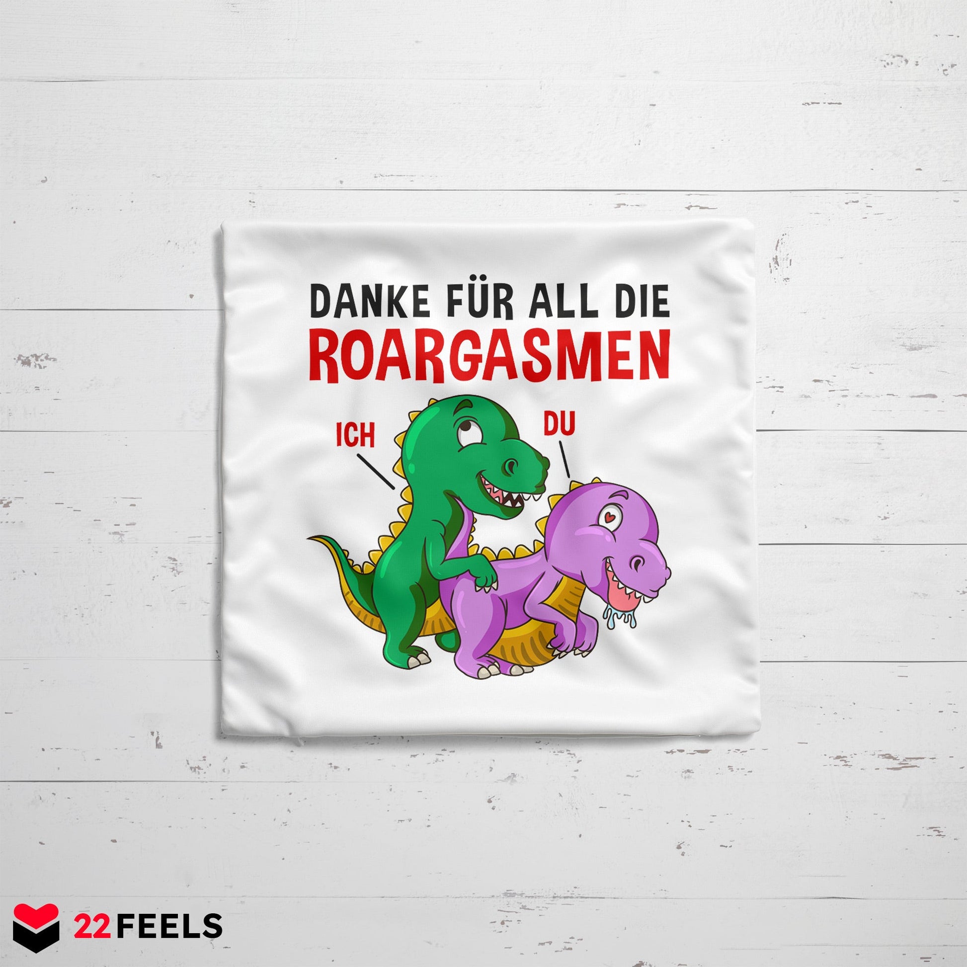 22Feels® Frauen Geschenk zum Jahrestag, Hochzeitstag, Valentinstag etc. - Spruch: Danke für all die Roargasmen (Weiss-Schwarz, 320ml)-Kissen Weiss 40x40-22Feels