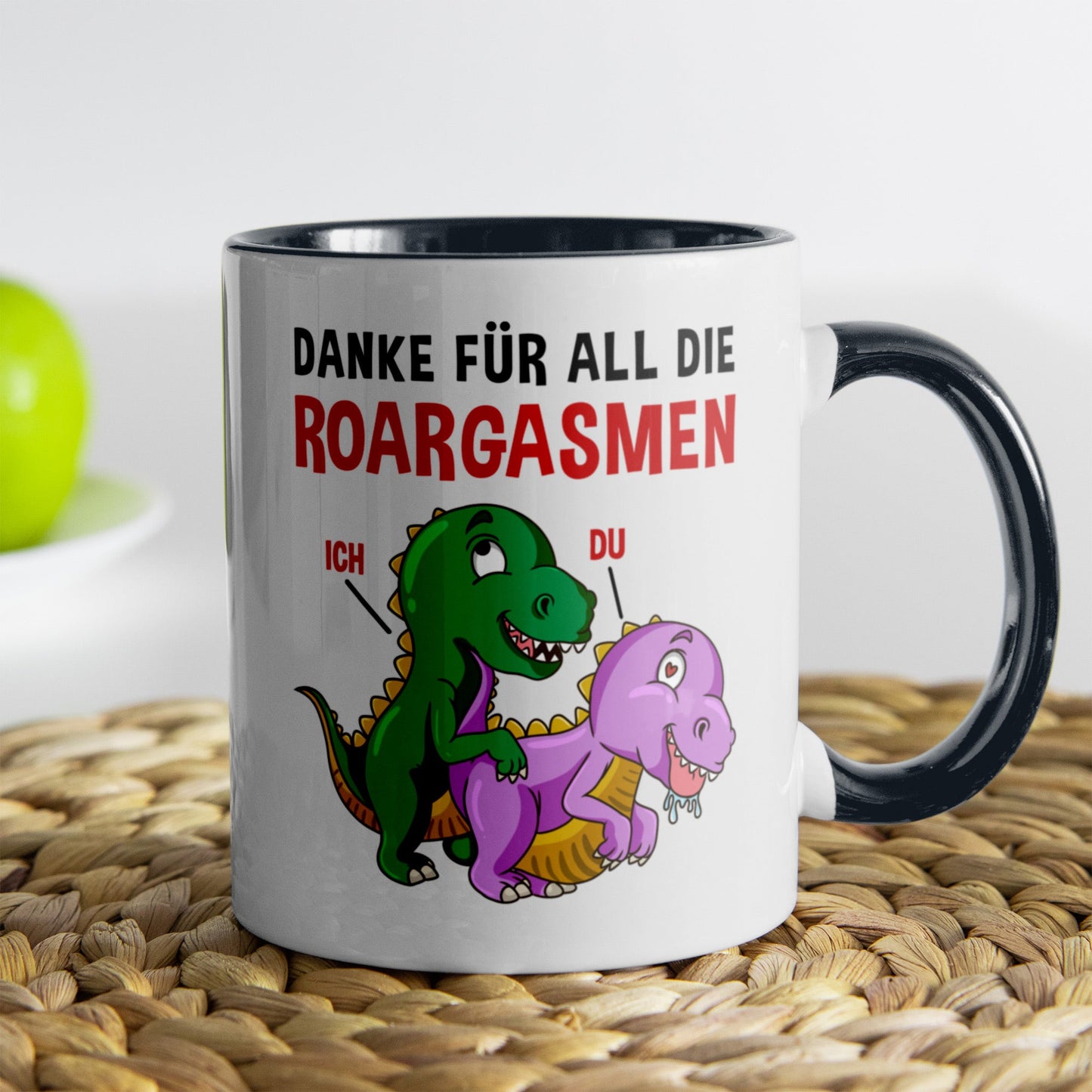 22Feels® Frauen Geschenk zum Jahrestag, Hochzeitstag, Valentinstag etc. - Spruch: Danke für all die Roargasmen (Weiss-Schwarz, 320ml)-TwoTone Tasse Weiss-Schwarz 320ml-22Feels
