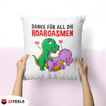 22Feels® Frauen Geschenk zum Jahrestag, Hochzeitstag, Valentinstag etc. - Spruch: Danke für all die Roargasmen (Weiss-Schwarz, 320ml)-Kissen Weiss 40x40-22Feels