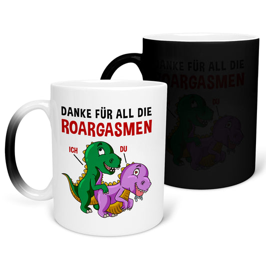 22Feels® Frauen Geschenk zum Jahrestag, Hochzeitstag, Valentinstag etc. - Zaubertasse mit Spruch: Danke für all die Roargasmen (Matt-Schwarz und Weiss, 320ml)-Farbwechsel Tasse Matt 320ml-22Feels