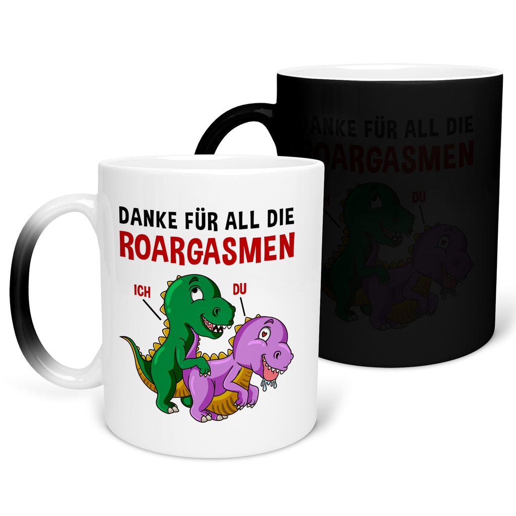 22Feels® Frauen Geschenk zum Jahrestag, Hochzeitstag, Valentinstag etc. - Zaubertasse mit Spruch: Danke für all die Roargasmen (Matt-Schwarz und Weiss, 320ml)-Farbwechsel Tasse Matt 320ml-22Feels