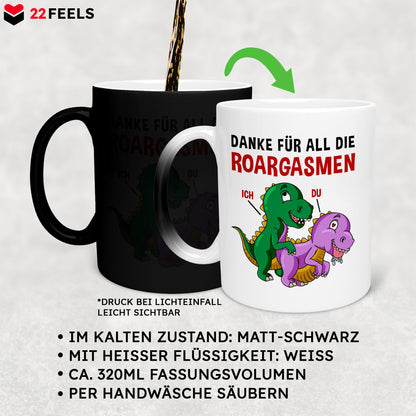 22Feels® Frauen Geschenk zum Jahrestag, Hochzeitstag, Valentinstag etc. - Zaubertasse mit Spruch: Danke für all die Roargasmen (Matt-Schwarz und Weiss, 320ml)-Farbwechsel Tasse Matt 320ml-22Feels