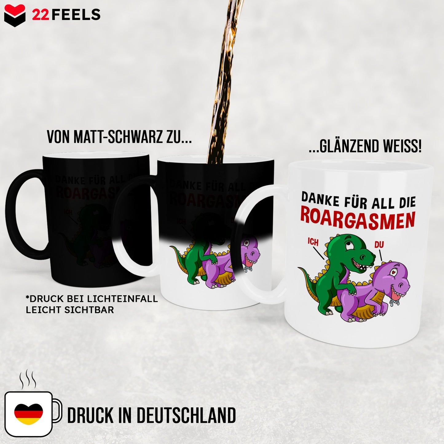 22Feels® Frauen Geschenk zum Jahrestag, Hochzeitstag, Valentinstag etc. - Zaubertasse mit Spruch: Danke für all die Roargasmen (Matt-Schwarz und Weiss, 320ml)-Farbwechsel Tasse Matt 320ml-22Feels