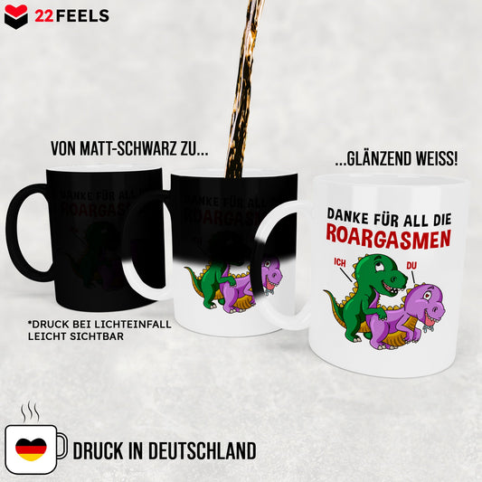 22Feels® Frauen Geschenk zum Jahrestag, Hochzeitstag, Valentinstag etc. - Zaubertasse mit Spruch: Danke für all die Roargasmen (Matt-Schwarz und Weiss, 320ml)-Farbwechsel Tasse Matt 320ml-22Feels