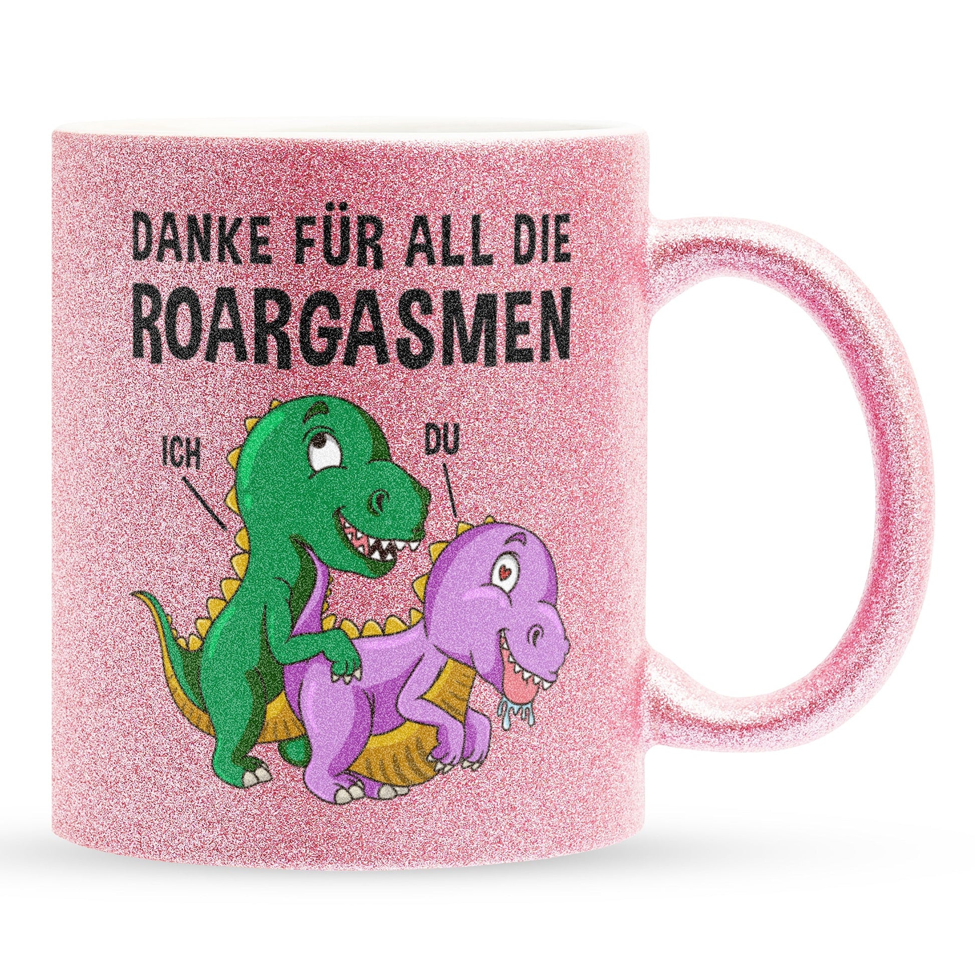 22Feels® Frauen Geschenk zum Jahrestag, Hochzeitstag, Valentinstag etc. - Glitzertasse mit Spruch: Danke für all die Roargasmen (Pink, 320ml)-Glitzertasse Pink 320ml-22Feels